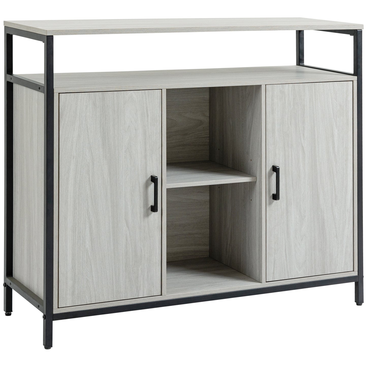 Vara Light Grey Sideboard with Steel Frame 2 Doors 4 Shelves