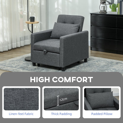Loco Suro Dark Grey 3 In One Convertible Chair Bed With Adjustable Back Cushion And Footrest
