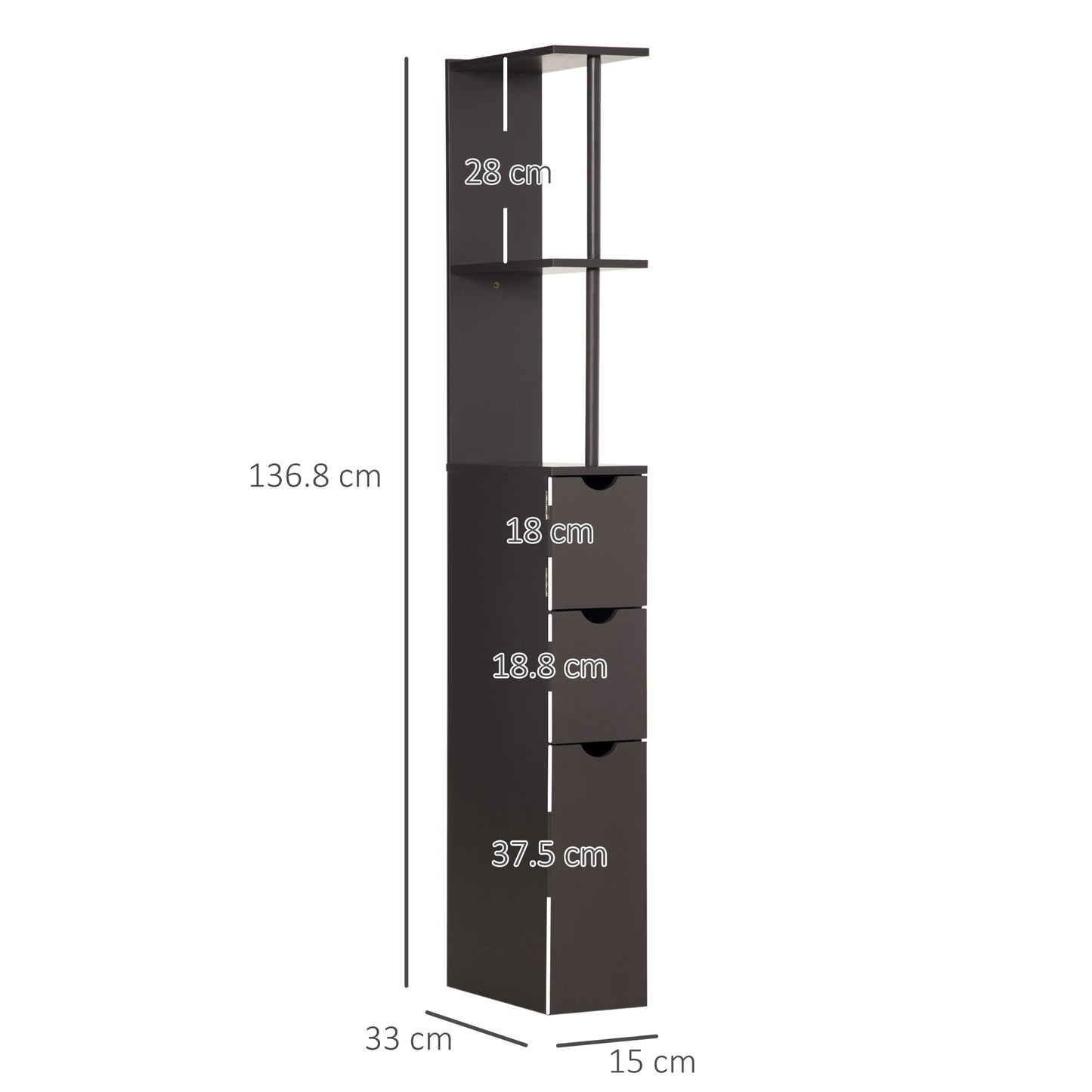 Dolo Suma Slim Freestanding Bathroom Storage Cabinet With Shelves And Drawers In Brown