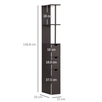 Dolo Suma Slim Freestanding Bathroom Storage Cabinet With Shelves And Drawers In Brown