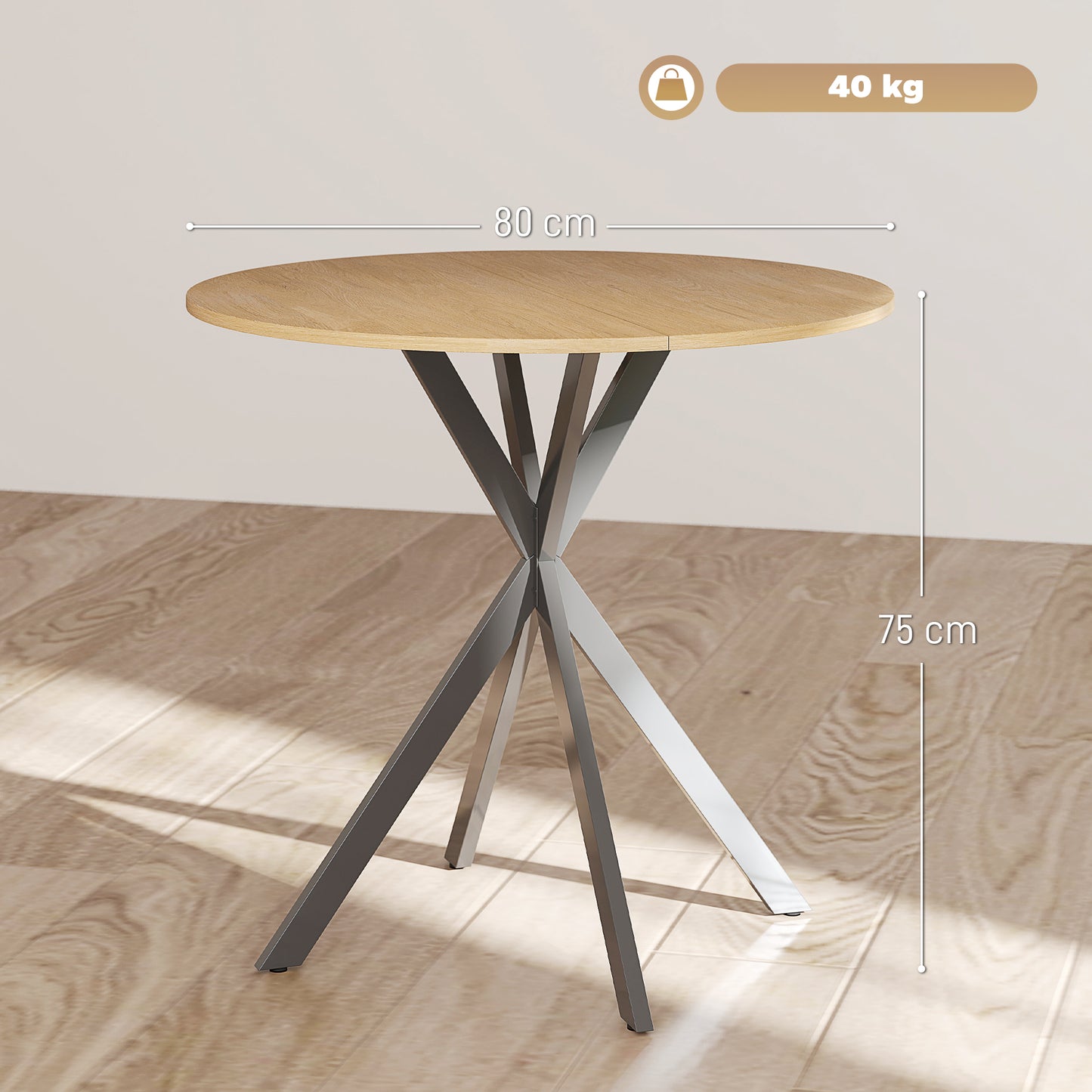 Mihafi Metal And Wood White Oak Finish Industrial Round Dining Table 80cm