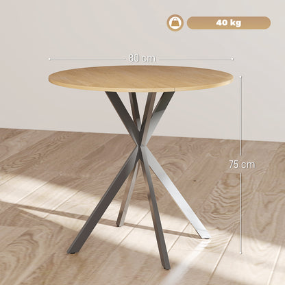 Mihafi Metal And Wood White Oak Finish Industrial Round Dining Table 80cm