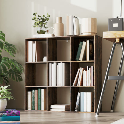 Toleel Wooden Rustic Brown 9 Cube Storage Bookcase