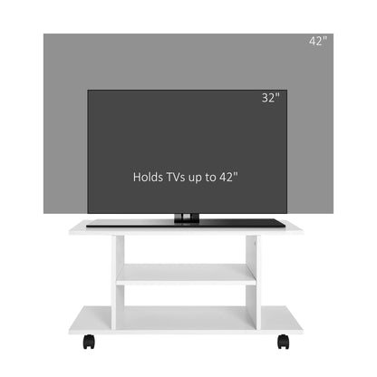 Vireli Miri 80cm Wooden White Mobile TV Storage Unit With Shelves And Bookcase Layout
