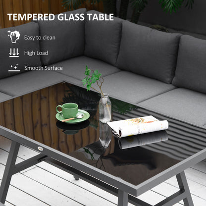 Rovama 8 Seater L-Shaped Garden Furniture Set with Glass Coffee Table and Bench