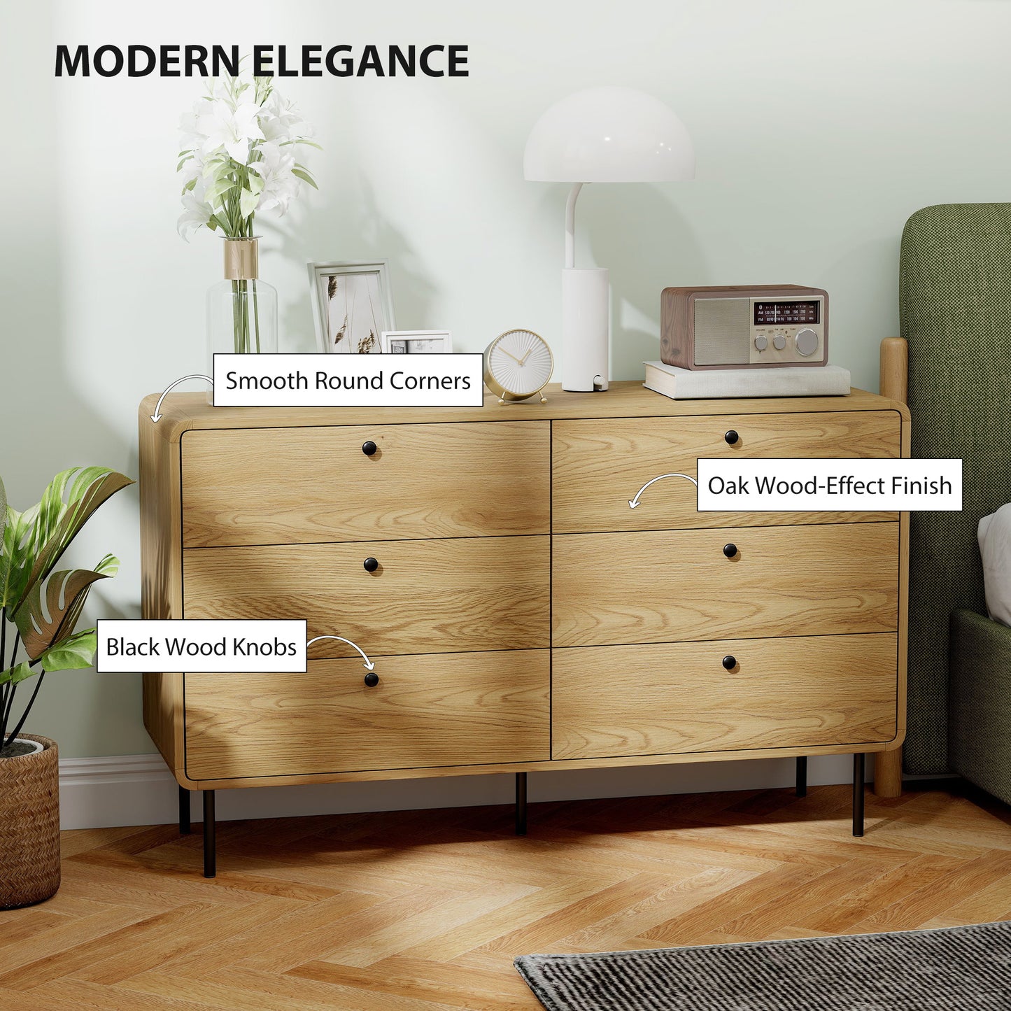 Naniba Wood Oak Finish 6 Drawer Storage Chest