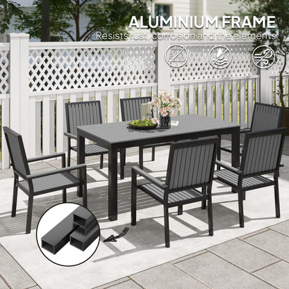 Tala  6 Seater Grey Garden Dining Set with Stackable Chairs Rectangular Table