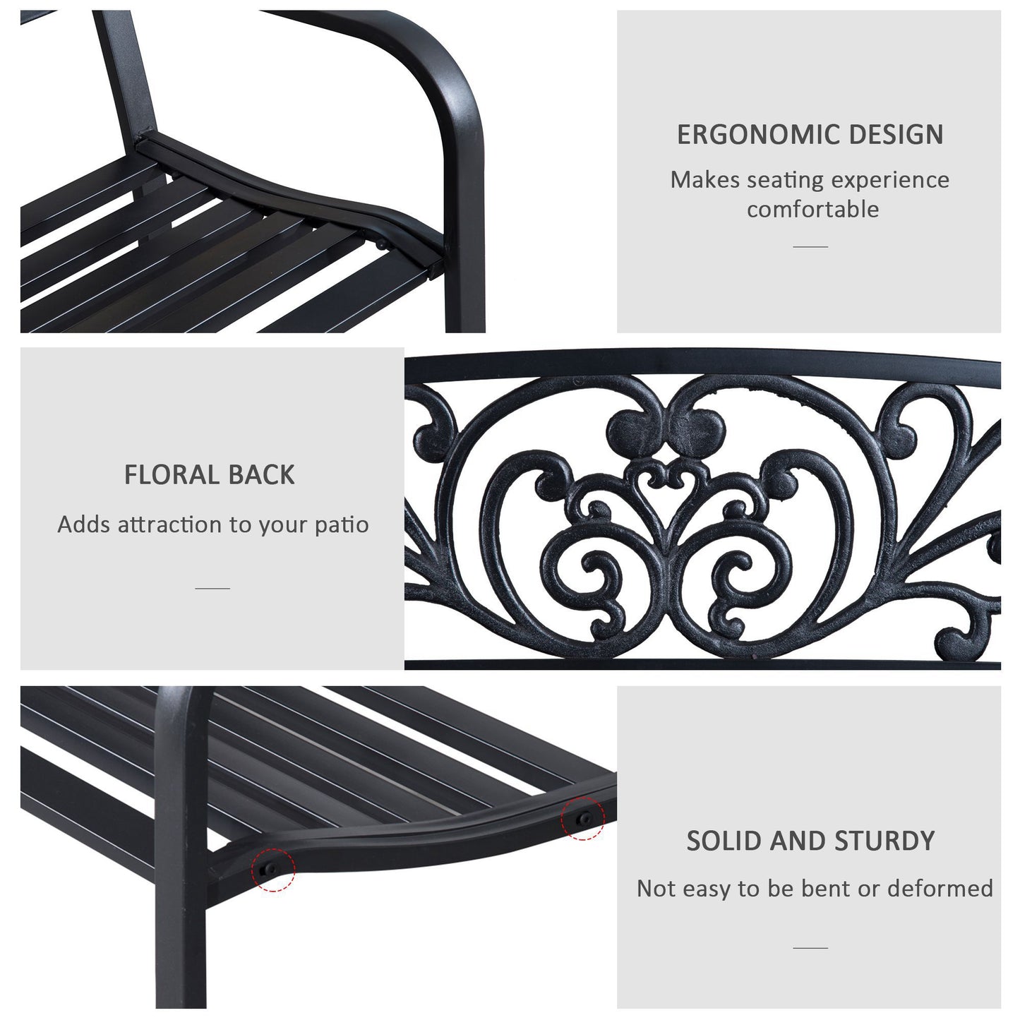 Saradi Taro Steel Black 2 Seater Outdoor Garden Bench