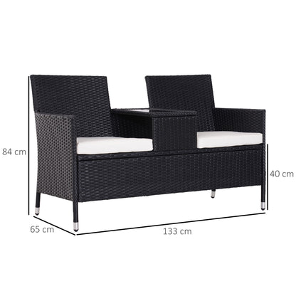 Nole Rattan Black 2 Seater Chair Set With Central Tea Table