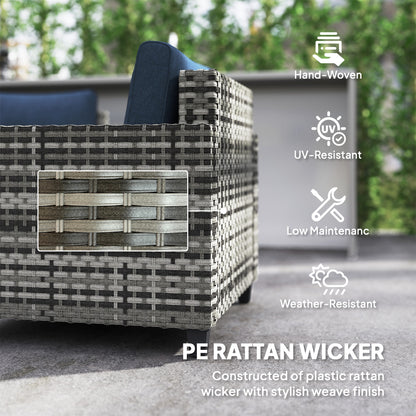 Sacoel Navy Blue and Grey Rattan 5 Seater Outdoor Sofa Set