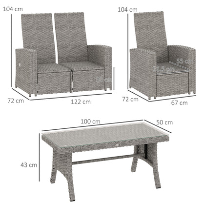 Kalec Grey Rattan Navy Blue 4 Seater Outdoor Sofa  Set With Glass Coffee Table