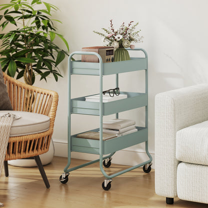 Nokeyo Metal Light Green 3 Tier Rolling Utility Trolley With Mesh Baskets