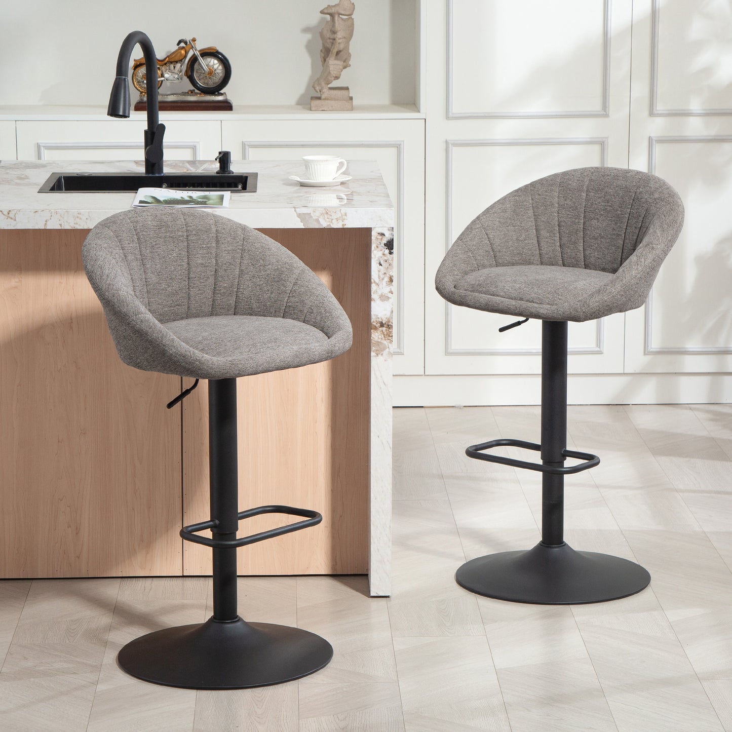 Relodi Lifa Set Of 2 Grey Upholstered Relaxed Tub Style Bar Chairs