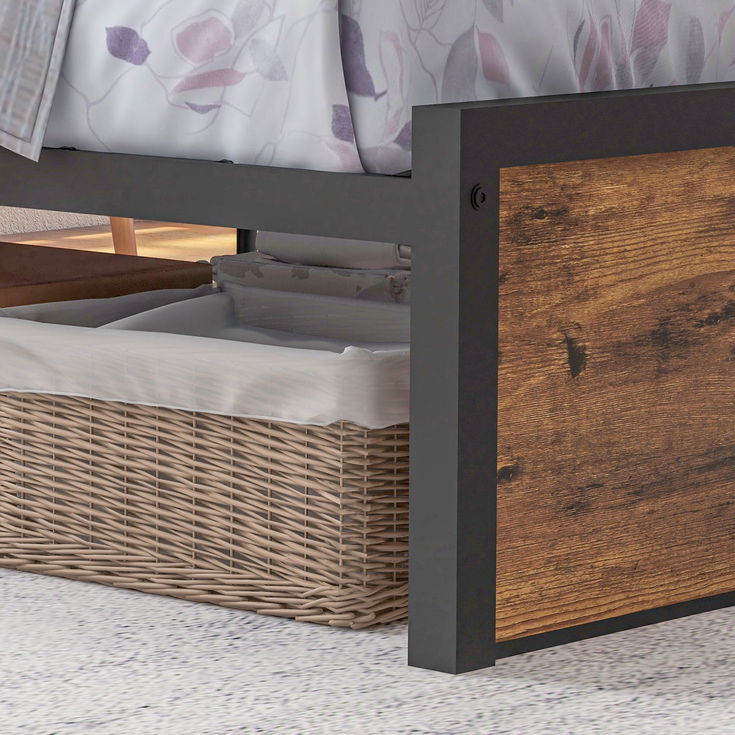 Sata 3FT1 Rustic Brown and Black Industrial Single Bed Frame with Shelves