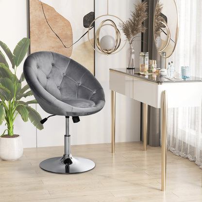 Vefi Fabric Grey Adjustable Velvet Vanity Stool With Tufted Seat And Swivel Base