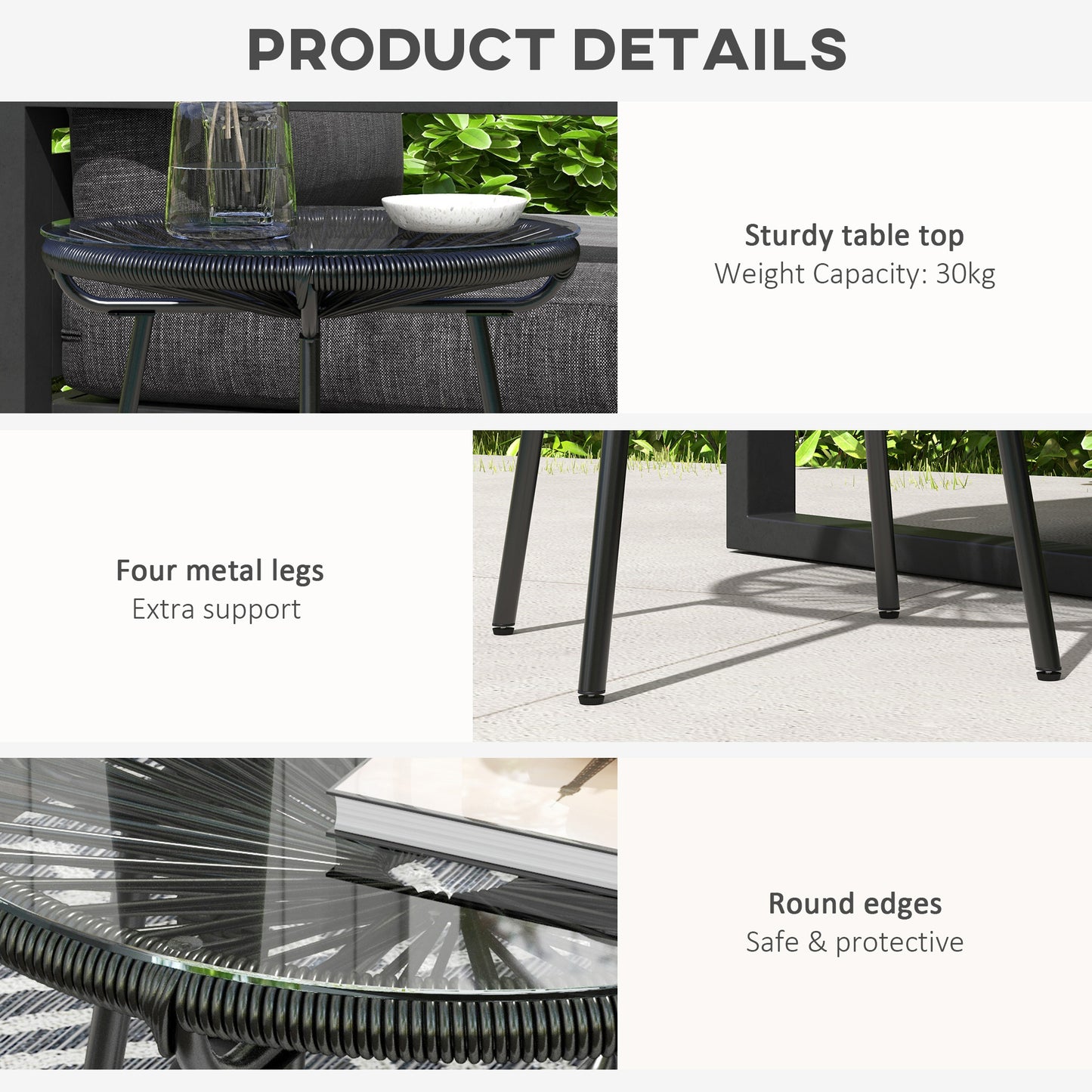 Antigua Black Rattan Round Outdoor Garden Bistro Table With Tempered Glass Top