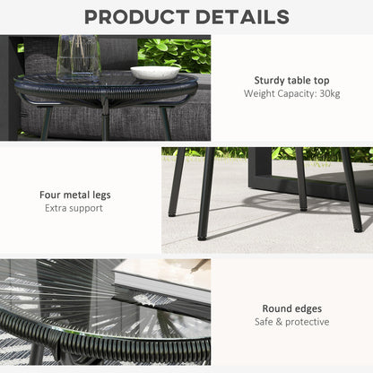 Antigua Black Rattan Round Outdoor Garden Bistro Table With Tempered Glass Top