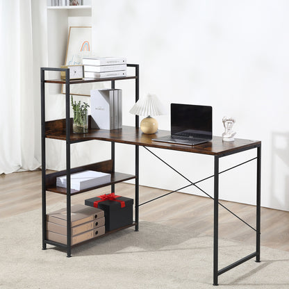 Ranasa 120cm Metal And Wooden Rustic Brown Industrial Desk With Storage Shelves