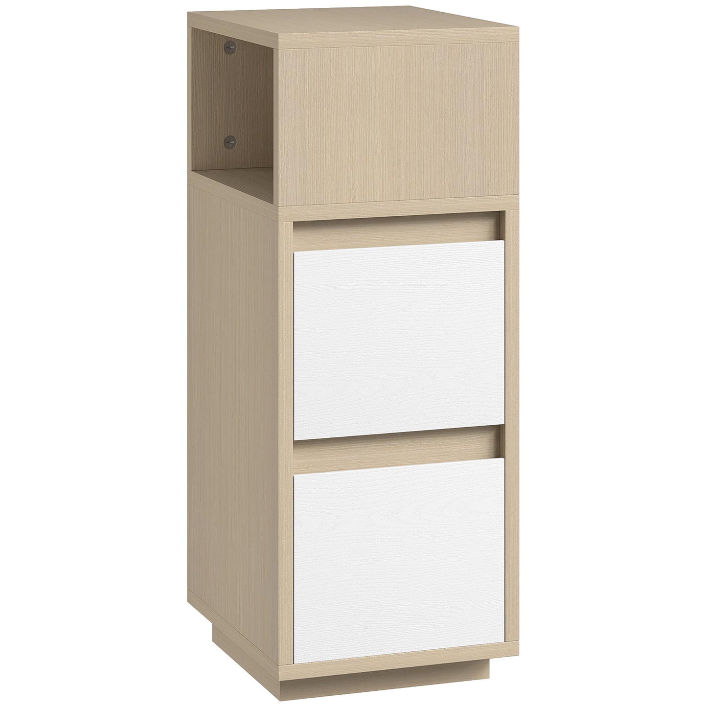 Noyo Natural Wood Finish Slim Bedside Table With 2 Drawers And Open Shelf