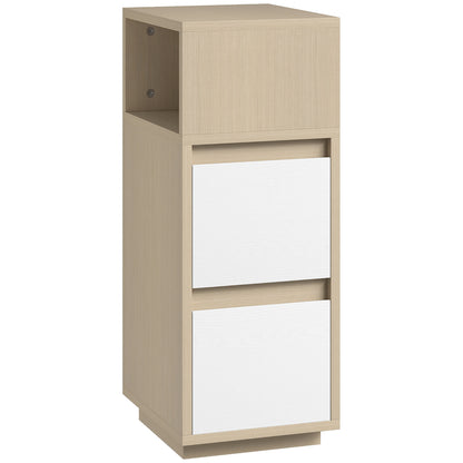Noyo Natural Wood Finish Slim Bedside Table With 2 Drawers And Open Shelf