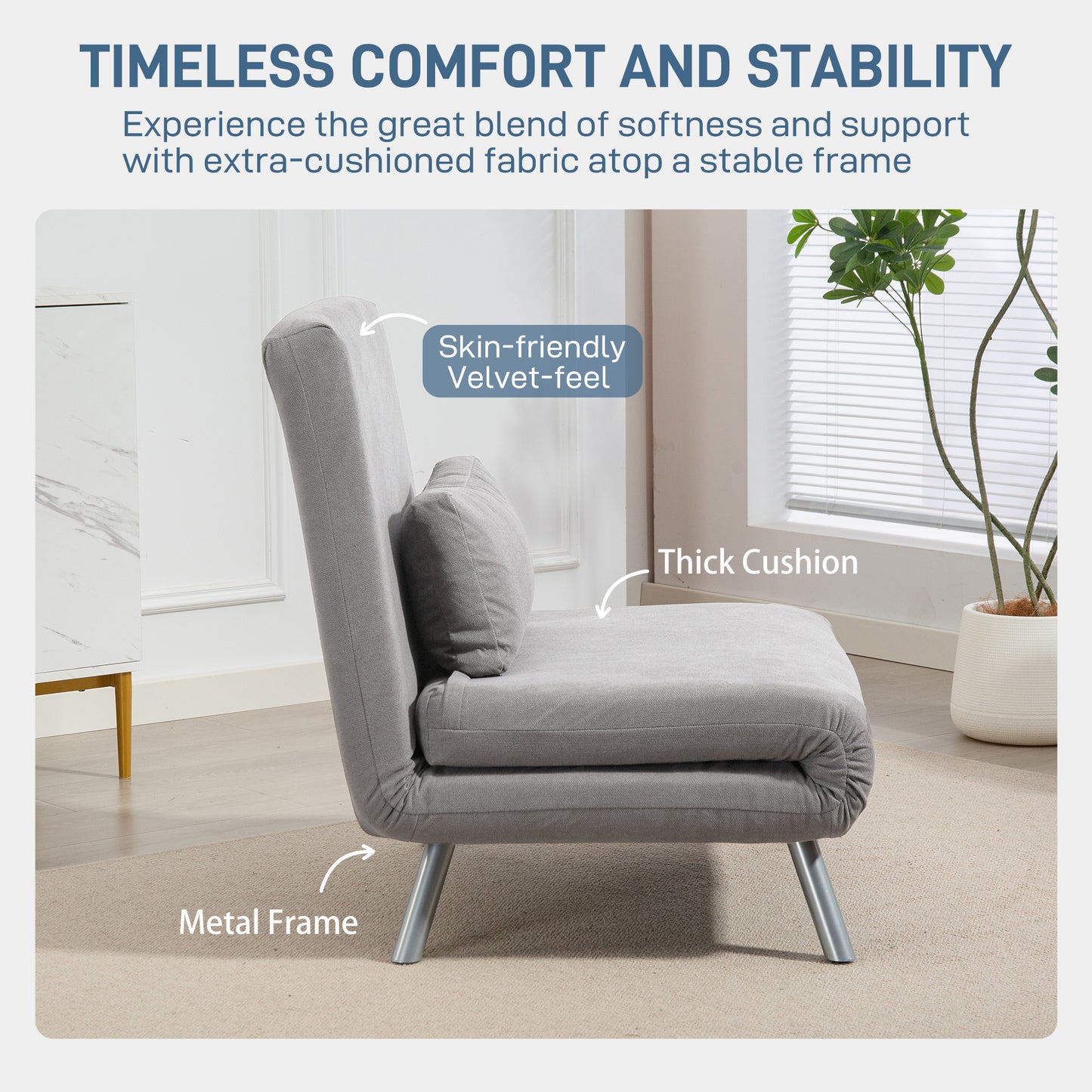 Badi Snow Flannel Grey Single Convertible Sleeper Chair Bed