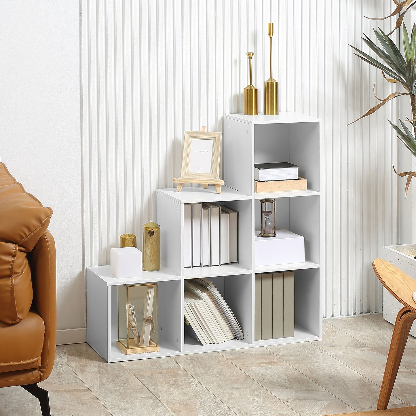 Yora Wood White 3 Tier 6 Cube Storage Bookcase