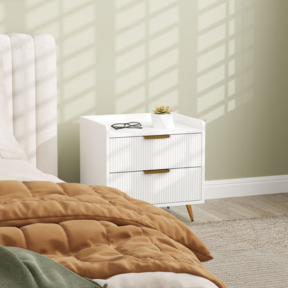 Yoha White and Gold Ribbed 2 Drawer Bedside Table