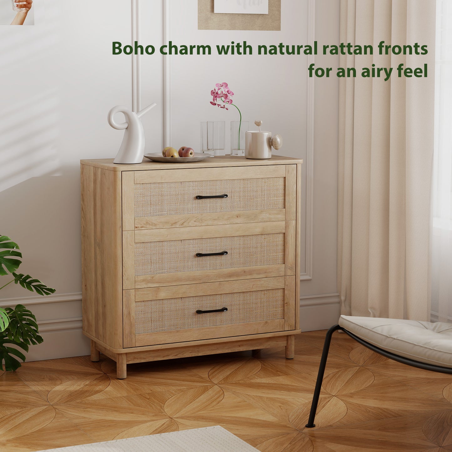 Zima Wood Oak Finish 3 Drawer Storage Chest 76 cm Wide