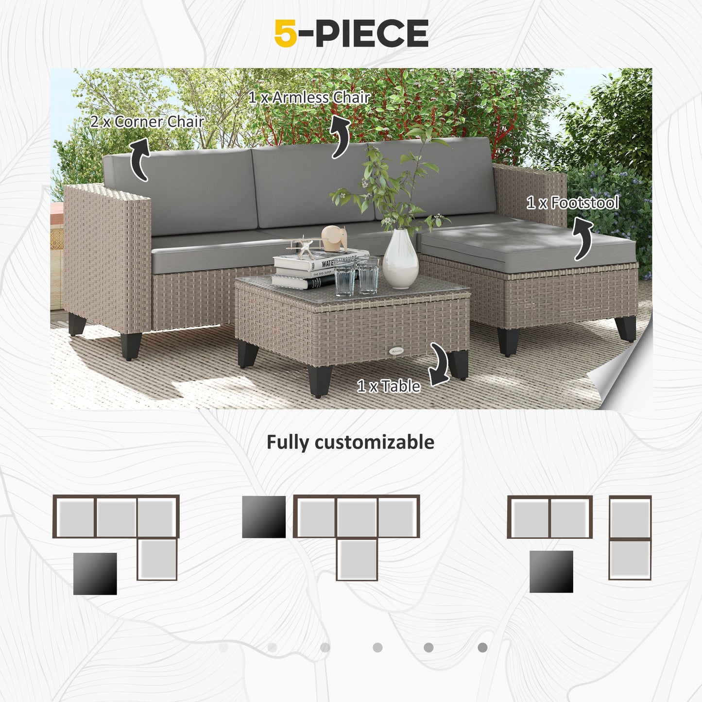 Mofilo Rattan Brown 3 Seater Garden Furniture Set With Corner Sofa and And Coffee Table
