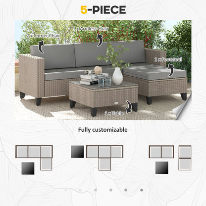 Mofilo Rattan Brown 3 Seater Garden Furniture Set With Corner Sofa and And Coffee Table