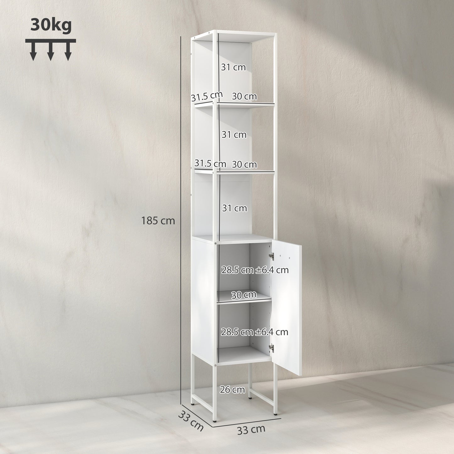 Neliha Tall Bathroom Storage Cabinet With OFauxn Shelves And Adjustable Interior White
