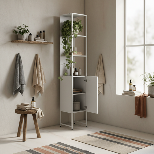 Neliha Tall Bathroom Storage Cabinet With OFauxn Shelves And Adjustable Interior White