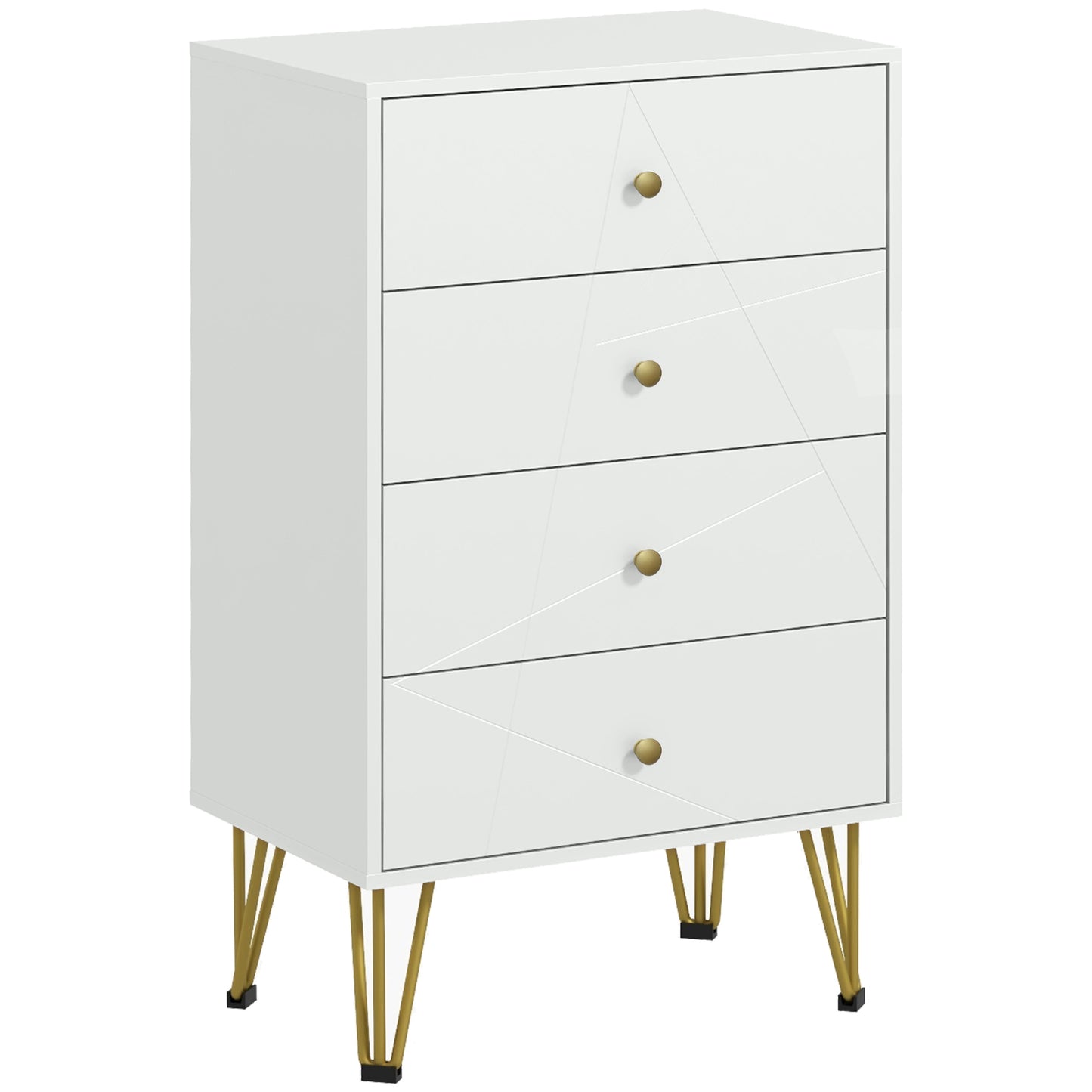 Nebaso Metal And Wood White Tall 4 Drawer Chest With Hairpin Legs