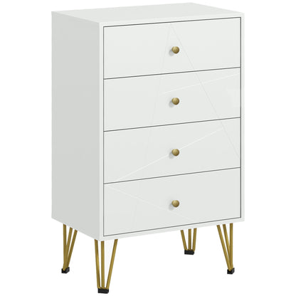 Nebaso Metal And Wood White Tall 4 Drawer Chest With Hairpin Legs