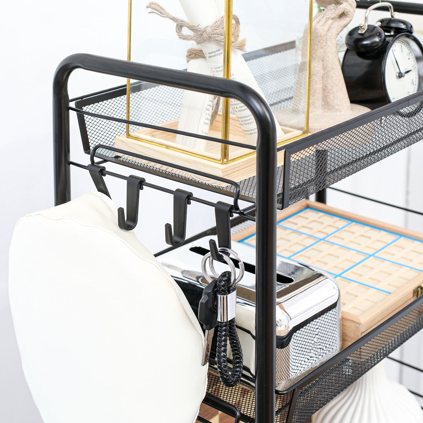Velu Metal Black 5 Basket Steel Storage Trolley With Wheels