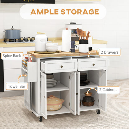Viratto Natural and White Wooden Rolling Kitchen Island With Drawers And Storage