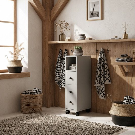 Slim Grey Bathroom Storage Cabinet With Compact Footprint