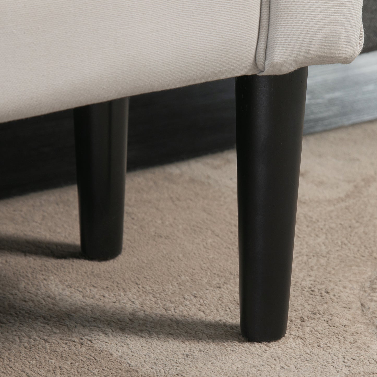 Rosomi  Cream Upholstered Mid Century Entryway Bench With Armrests And Wooden Legs