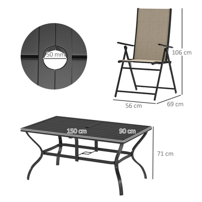 Dizze 6 Seater Cream Mesh and Black Steel Outdoor Dining Set with Parasol Hole