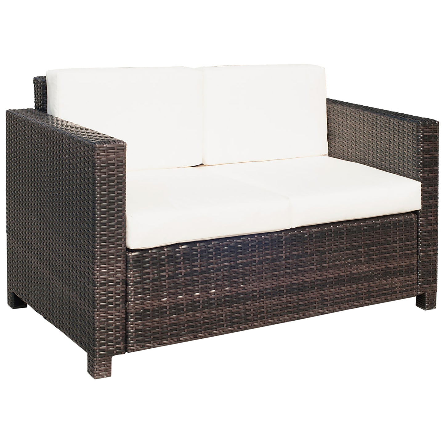 Sese Rattan Brown 2 Seater Outdoor Sofa with White Cushions