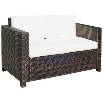Sese Rattan Brown 2 Seater Outdoor Sofa with White Cushions