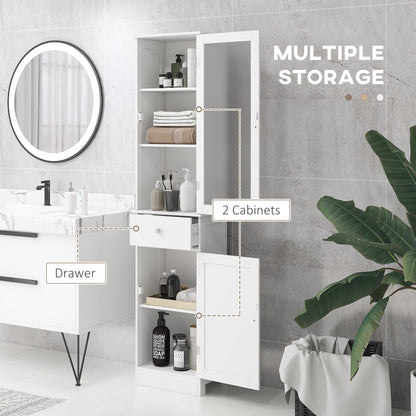 Ramila Tall Bathroom Storage Cabinet With Shelves Drawer And Door In White