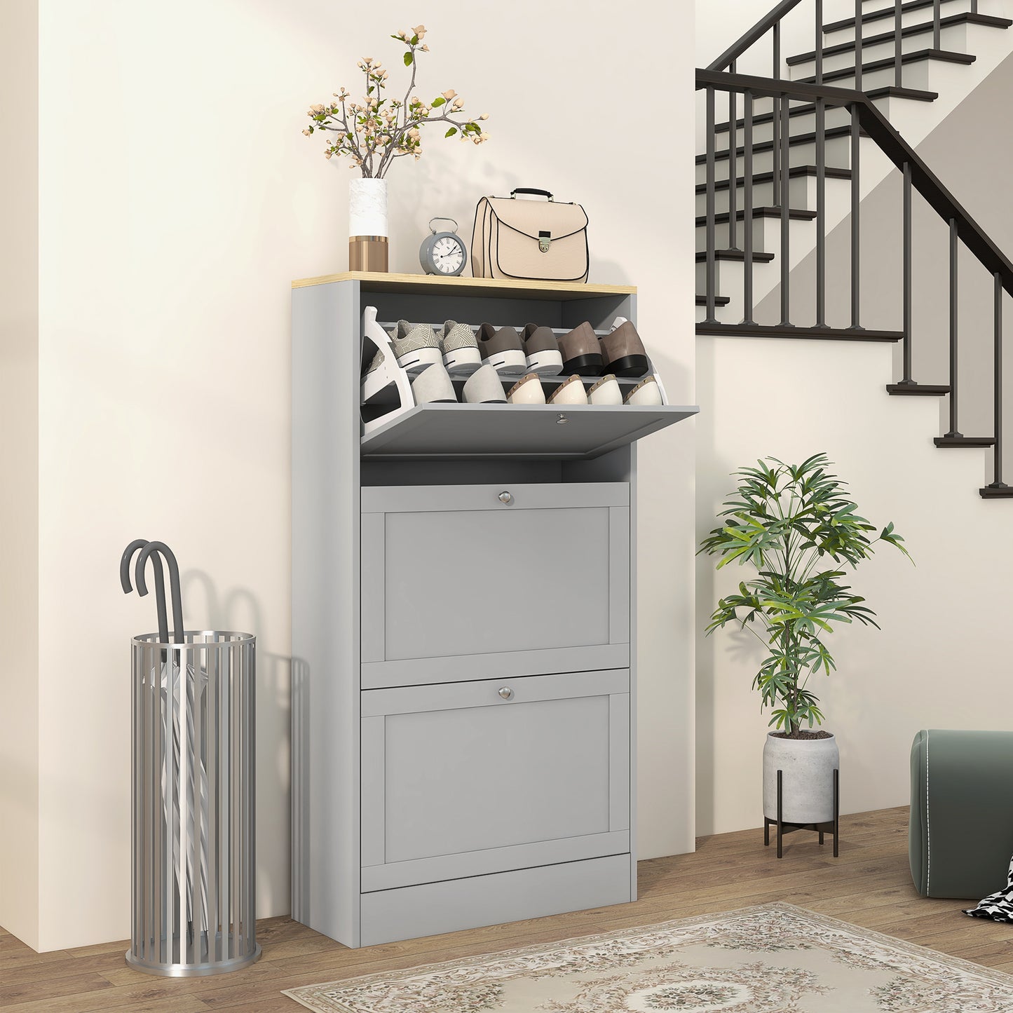 Sari Wooden Grey Compact 3 Drawer Shoe Cabinet