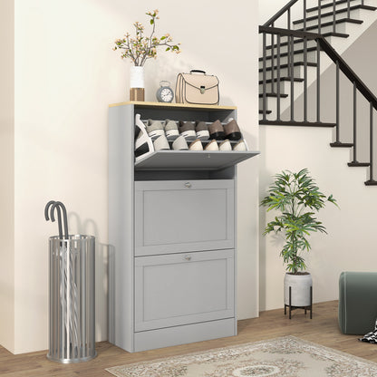 Sari Wooden Grey Compact 3 Drawer Shoe Cabinet