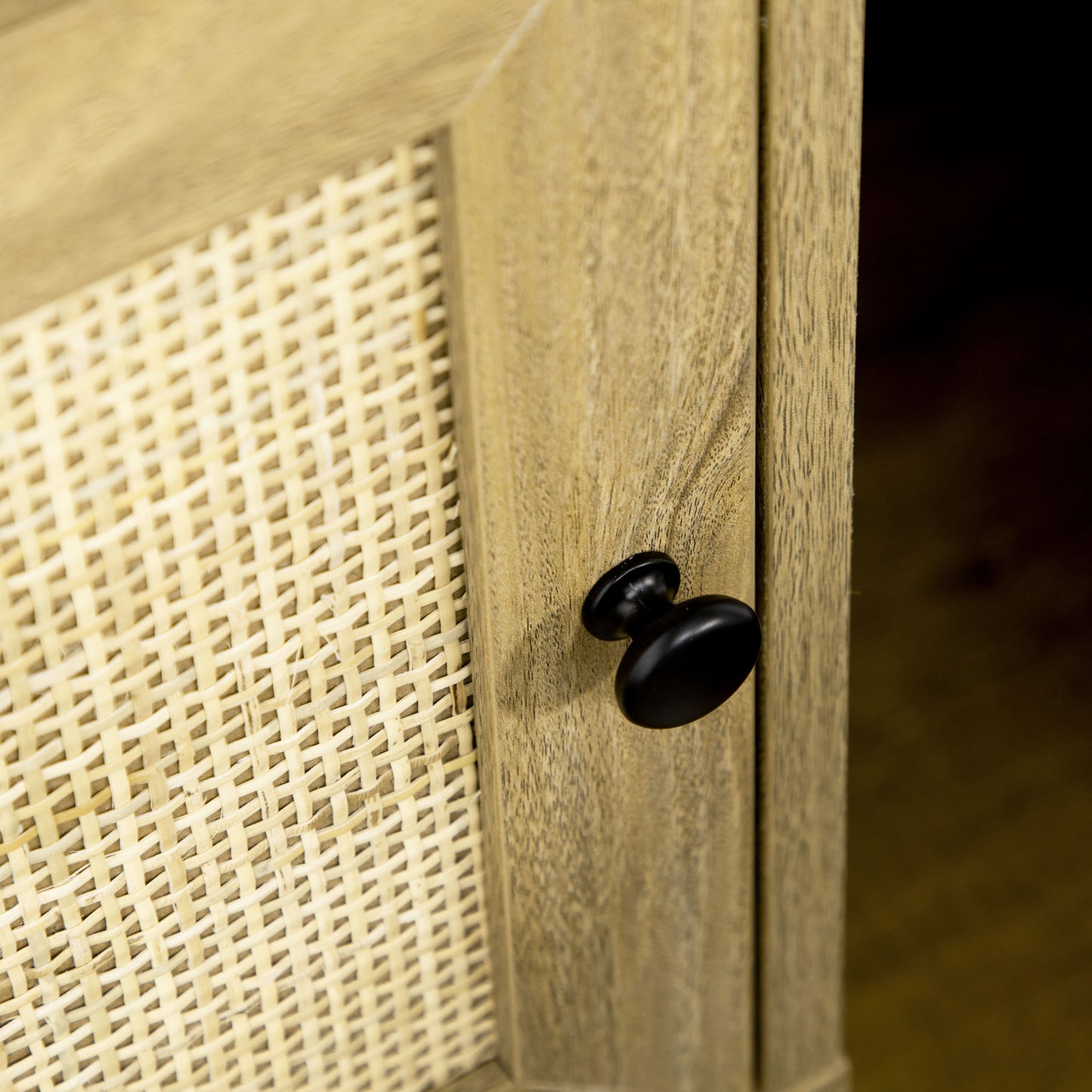 Nepale Natural Wooden Rattan Bedside Table With Drawer And Shelf