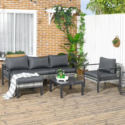 Fineno Rattan Dark Grey and Black 5 Seater Garden Sofa Set With Cushions