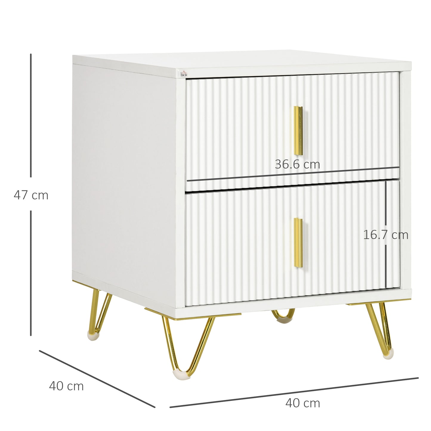 Nehana Set Of 2 Wooden White And Gold Tone 2 Drawer Bedside Chests