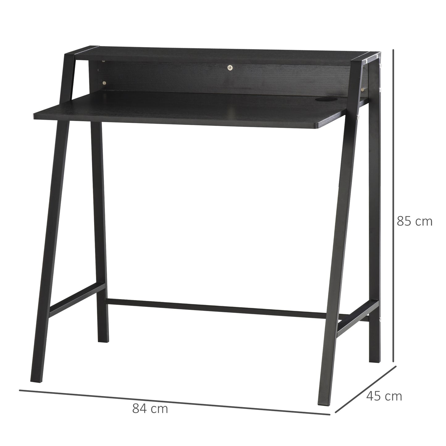 Havi 84cm Wooden Black Compact Writing Desk With Integrated Storage Shelving