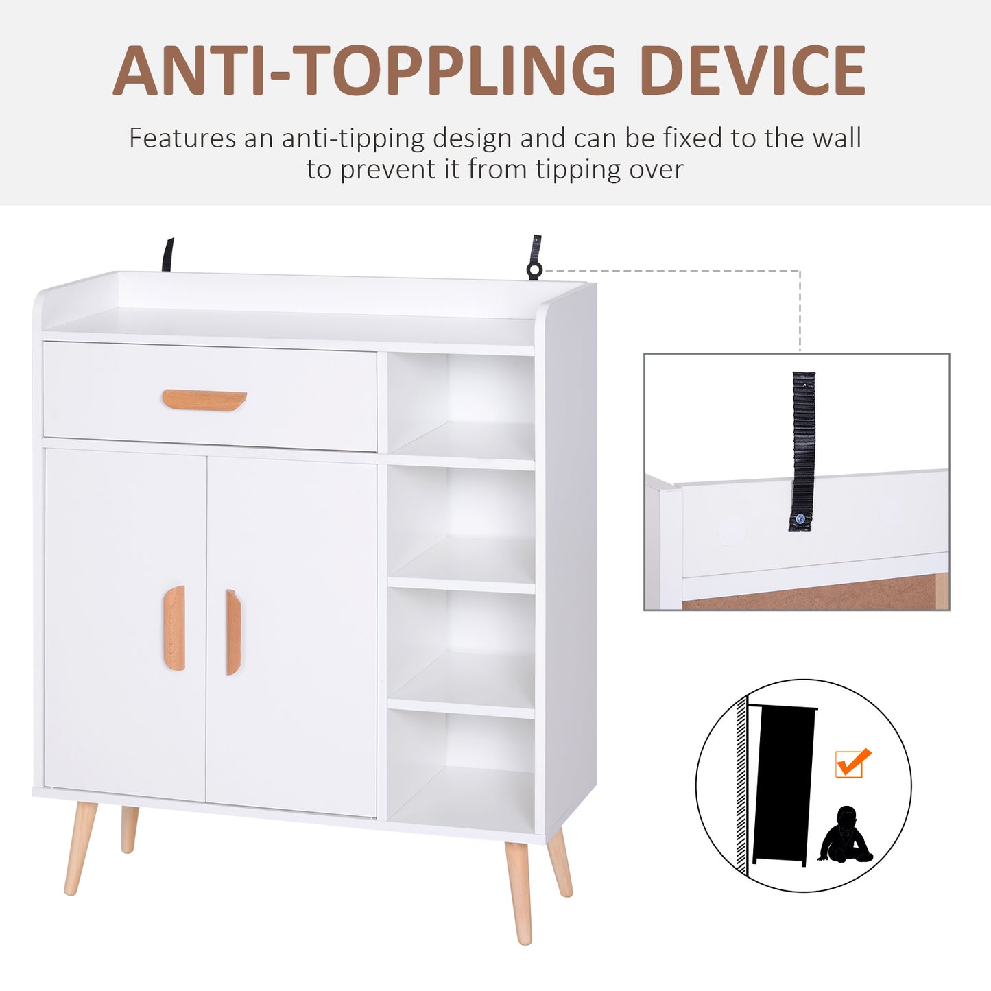 Ropa Wooden White Floor Standing Sideboard With Drawer Storage 2 Doors and 4 Shelves