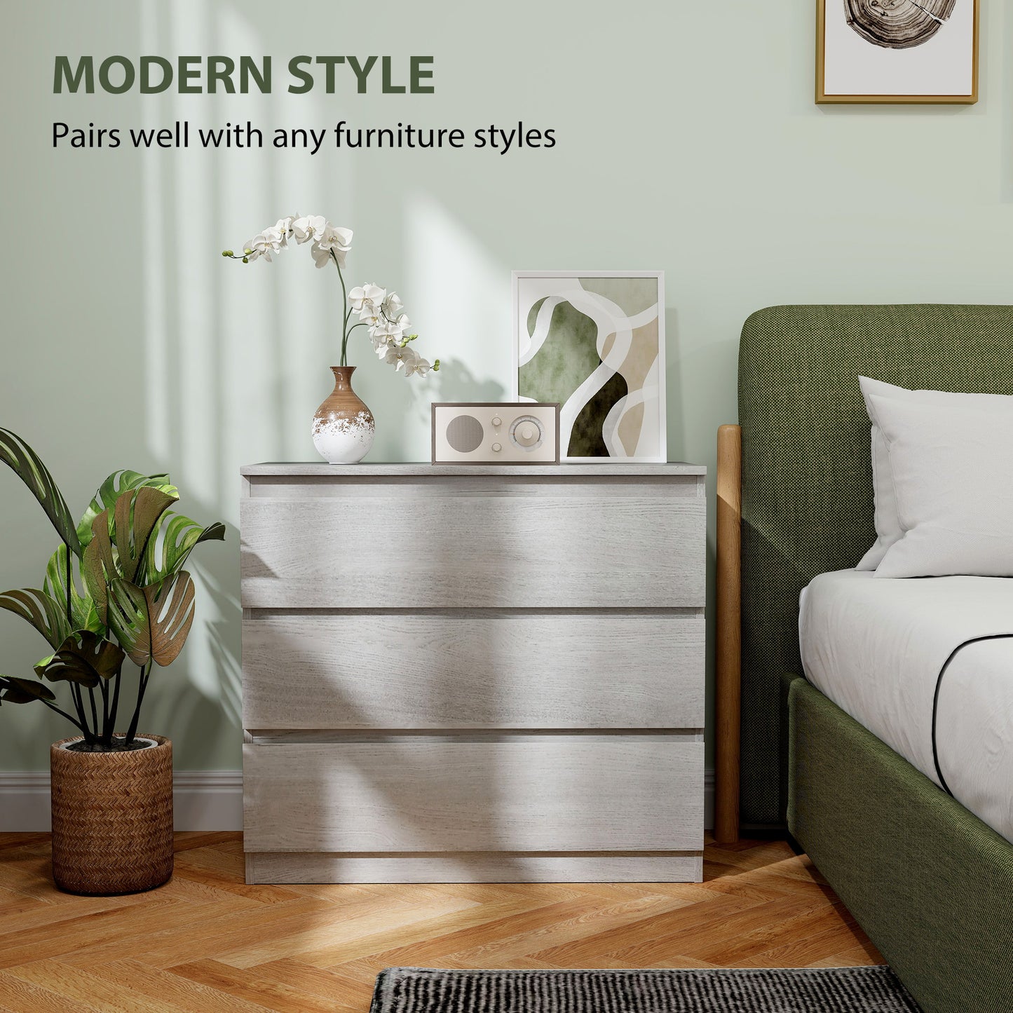 Serene Wooden Grey Wood Effect 3 Drawer Storage Chest